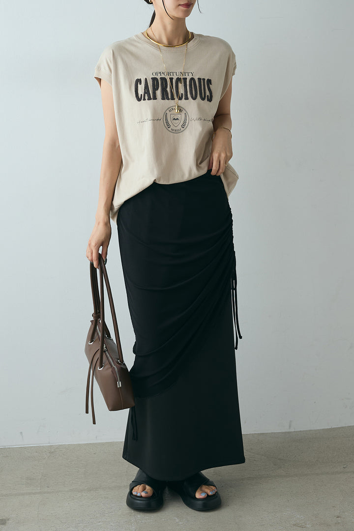 [SET]サガラ刺繍フレンチスリーブTシャツ+シアーレイヤードタイトスカート(2set)