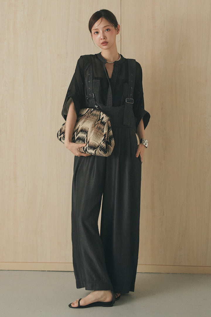 [SET]デニムライクビッグツーポケシアーシャツ+前後2WAYテンセルデニムサロペット(2set)