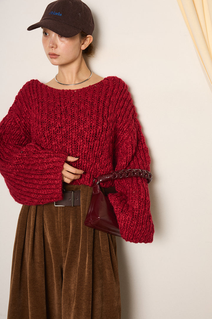 [SET]チャンキースラブニットクロップドプルオーバー+ベルトループコーデュロイワイドパンツ(2set)