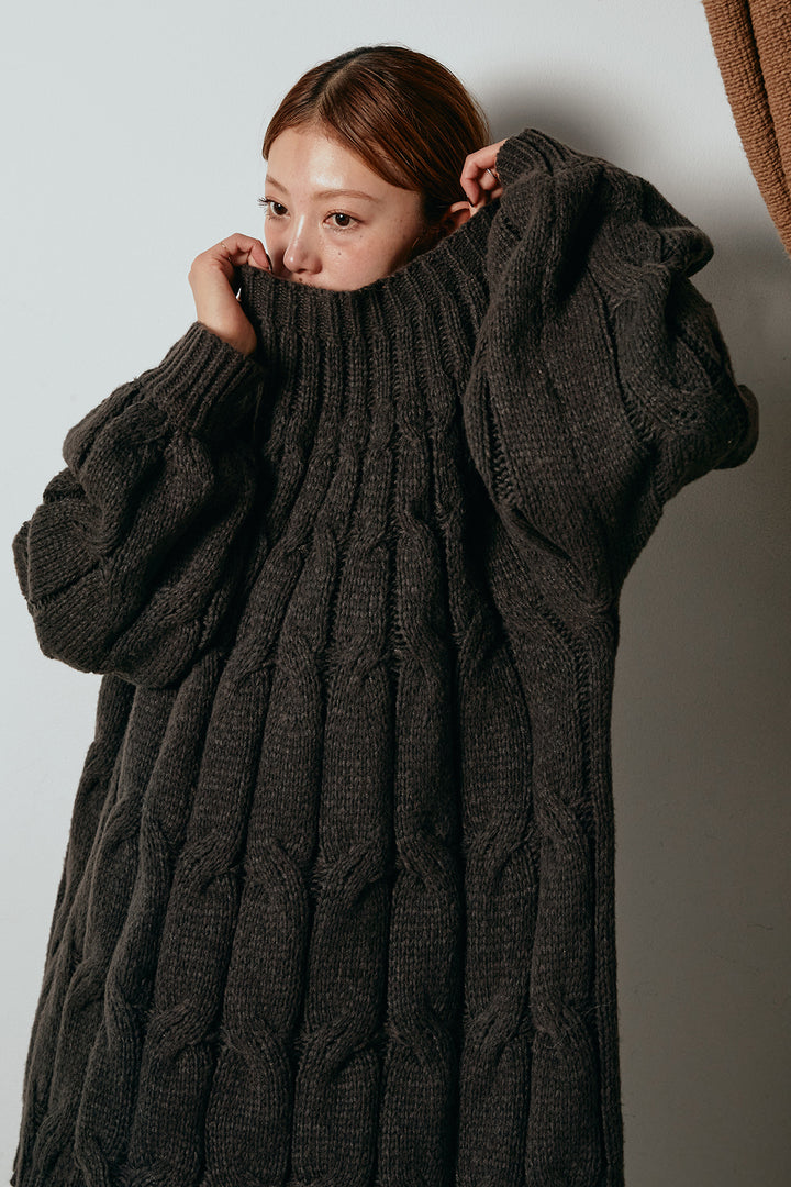 求心柄ニットトップス/コーヒー