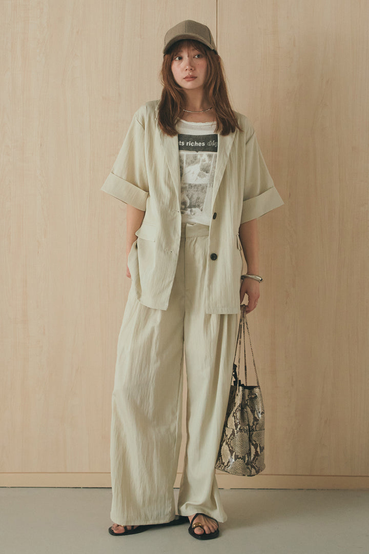 [SET]リネンライクテーラードハーフスリーブジャケット+リネンライク2タックワイドパンツ(2set)