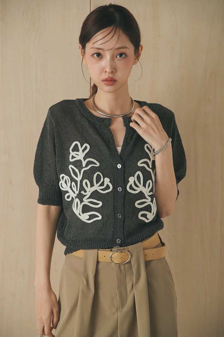 [SET]フロントテープデザイン半袖カーディガン+ベルトループデザインハイウエストタックパンツ(2set)