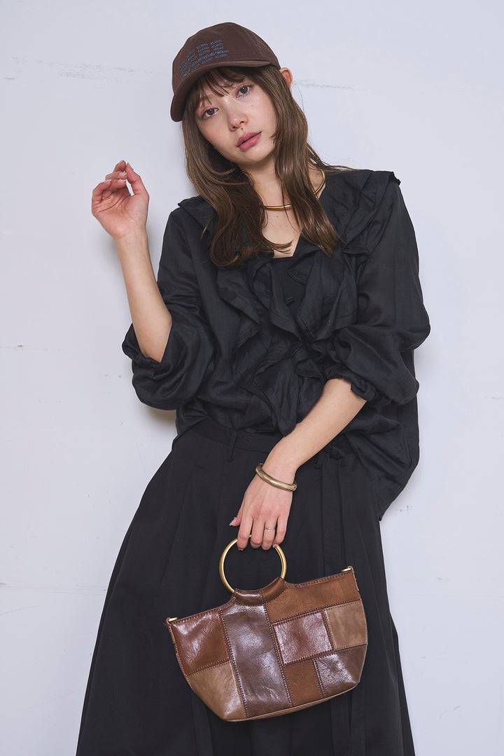 [SET]フリルボタンブラウス+紐ベルト付きカーブワイドパンツ(2set)