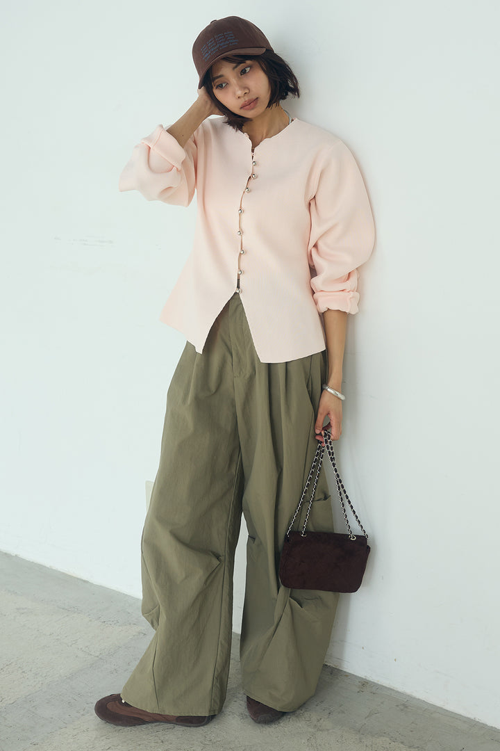 [SET]メタルボタンバナナスリーブカーディガン+ドライタフタタックバレルパンツ(2set)