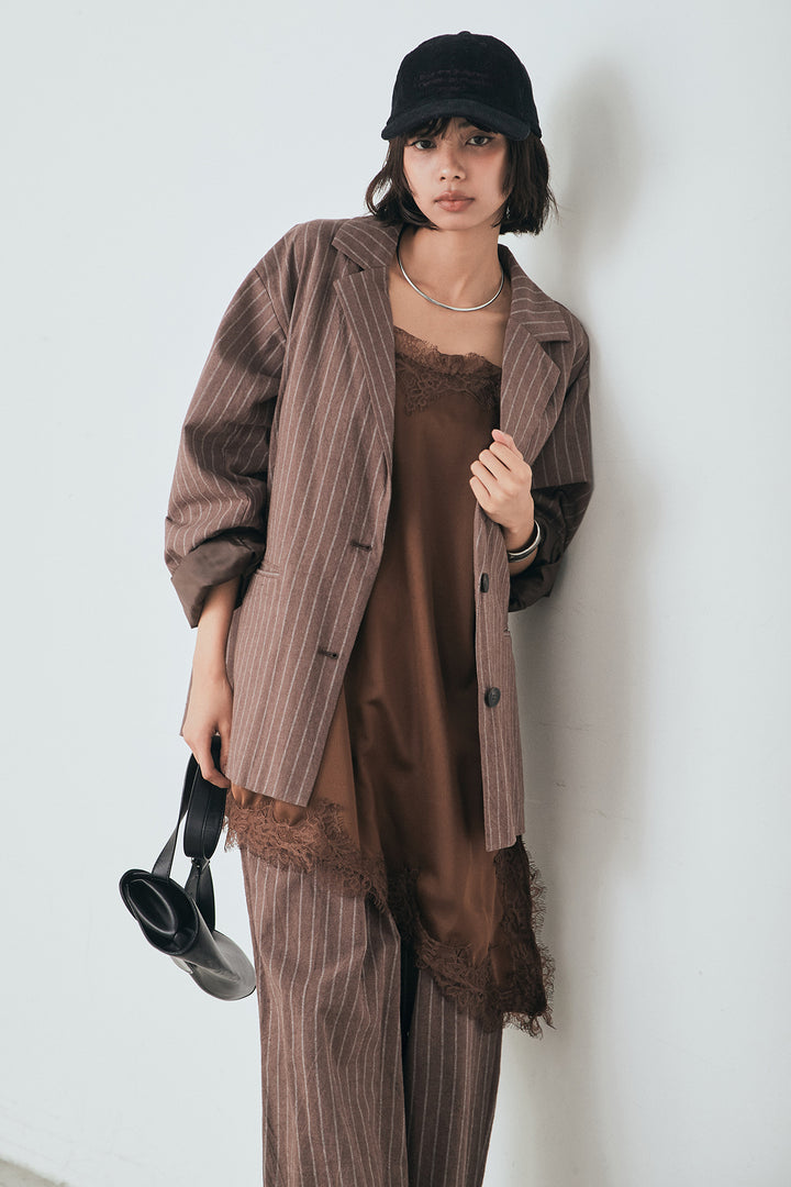 [SET]リネンライクストライプテーラードジャケット+リネンライクストライプタックイージーパンツ(2set)