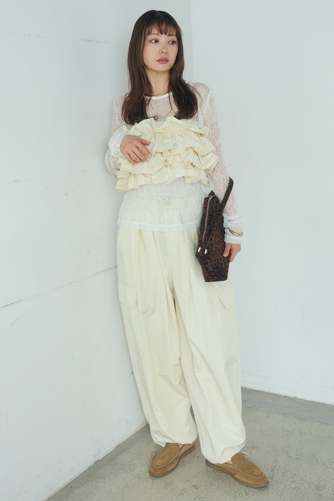 [SET]ストレッチレースクルーネックインナー+撥水フリルビスチェ(2set)