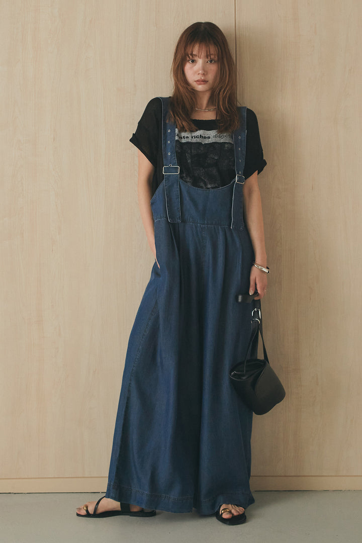 [SET]半袖モノトーングラフィックトップス+前後2WAYテンセルデニムサロペット(2set)