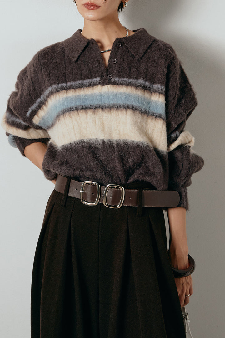 アルパカタッチボーダーポロニット/ブラウン