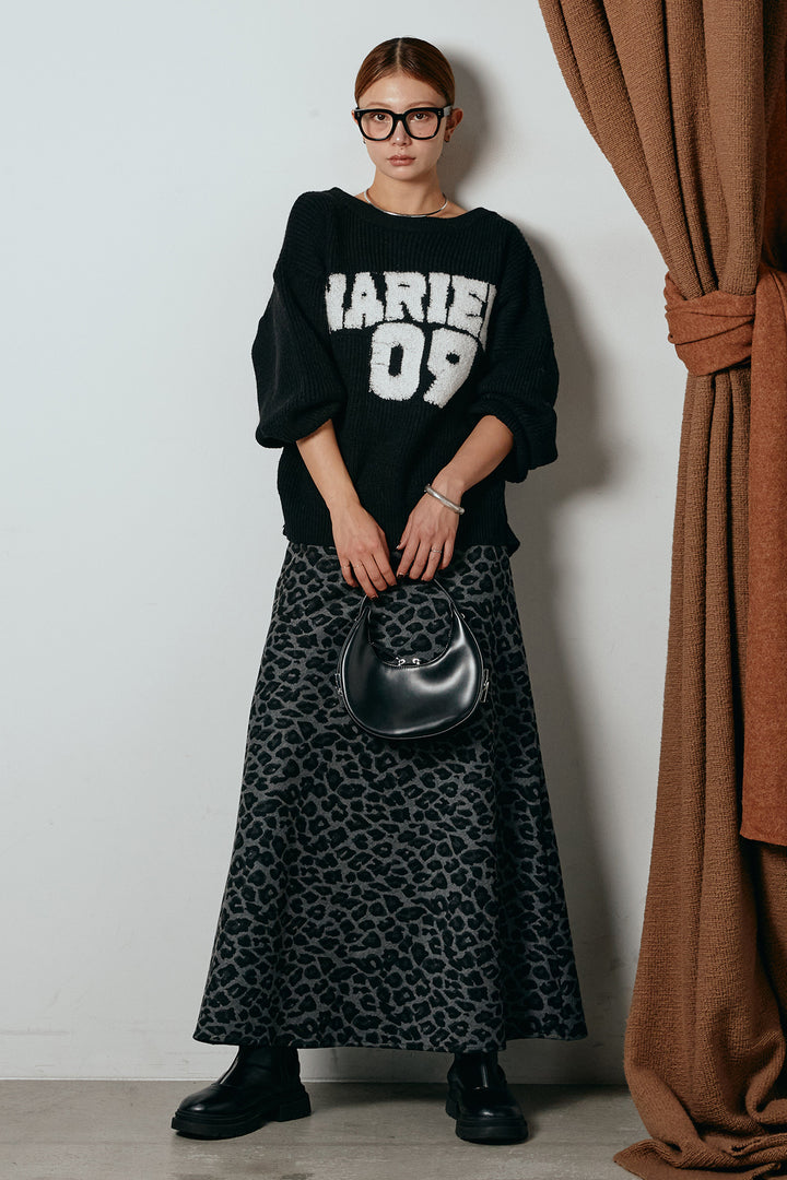 [SET]ロゴジャガードニットトップス+レオパードロングスカート(2set)