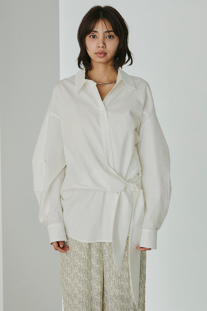 [SET]襟付き巻きデザインシャツ+シアーランダムドットラフパンツ(2set)