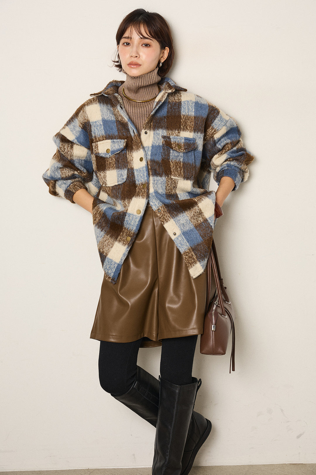 起毛チェック柄ポケットアウター
