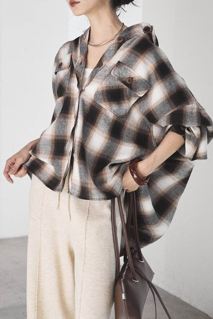 [SET]オンブレーチェックビッグシルエットCPOシャツ+センターラインニットパンツ(2set)