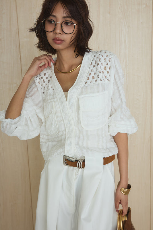 【着回しセット】[SET]異素材切替シアーメッシュカーディガン+異素材切替シアーメッシュカーディガン(2set)