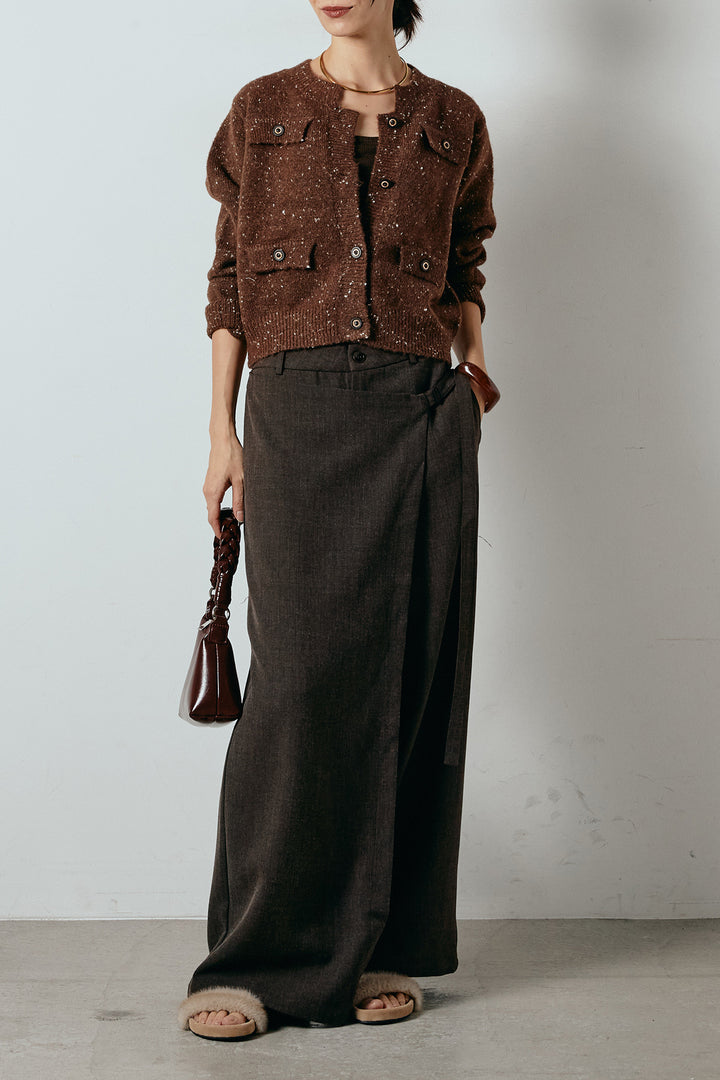 [SET]ネップニットカーディガン+ラップ巻きワイドスラックス(2set)