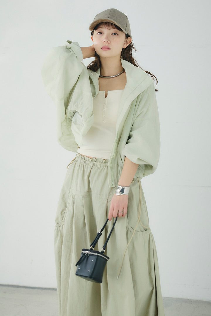 [SET]スタンドネックシアーブルゾン+ナイロンデザインフレアスカート(2set)