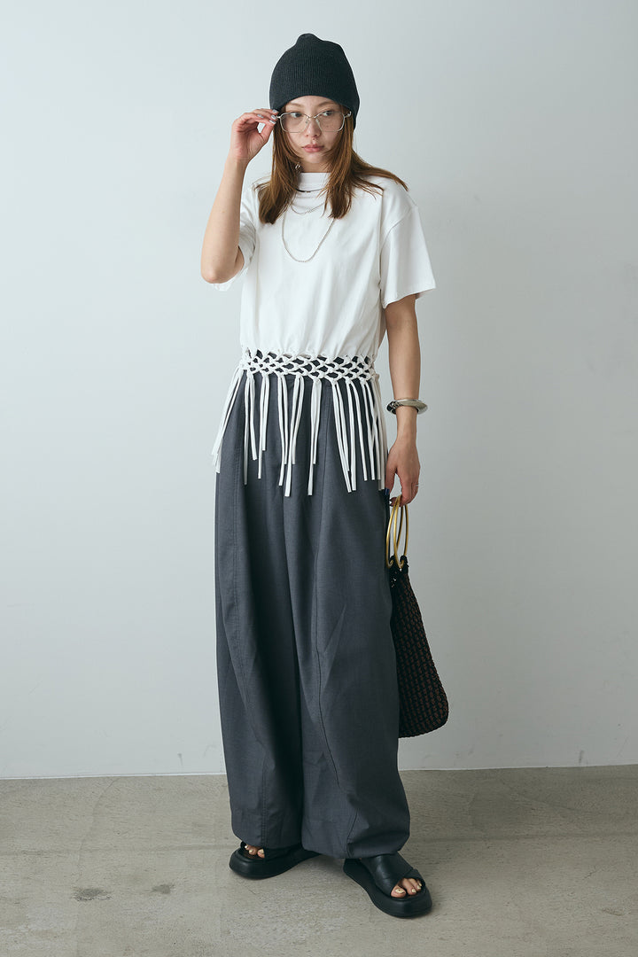 [SET]裾フリンジデザインTシャツ+ビッグシルエットワイドパンツ(2set)