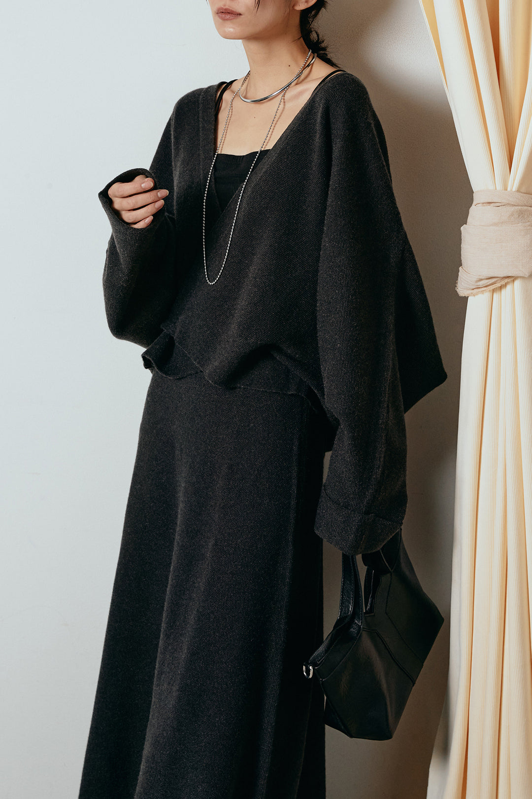 [SET]カシュクールニットカーディガン+ニットロングスカート(2set)