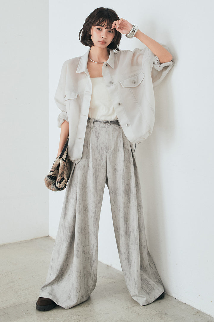 [SET]シアーダンボールサイドドロストジャケット+紐ベルト付きかすれ柄ワイドスラックス(2set)