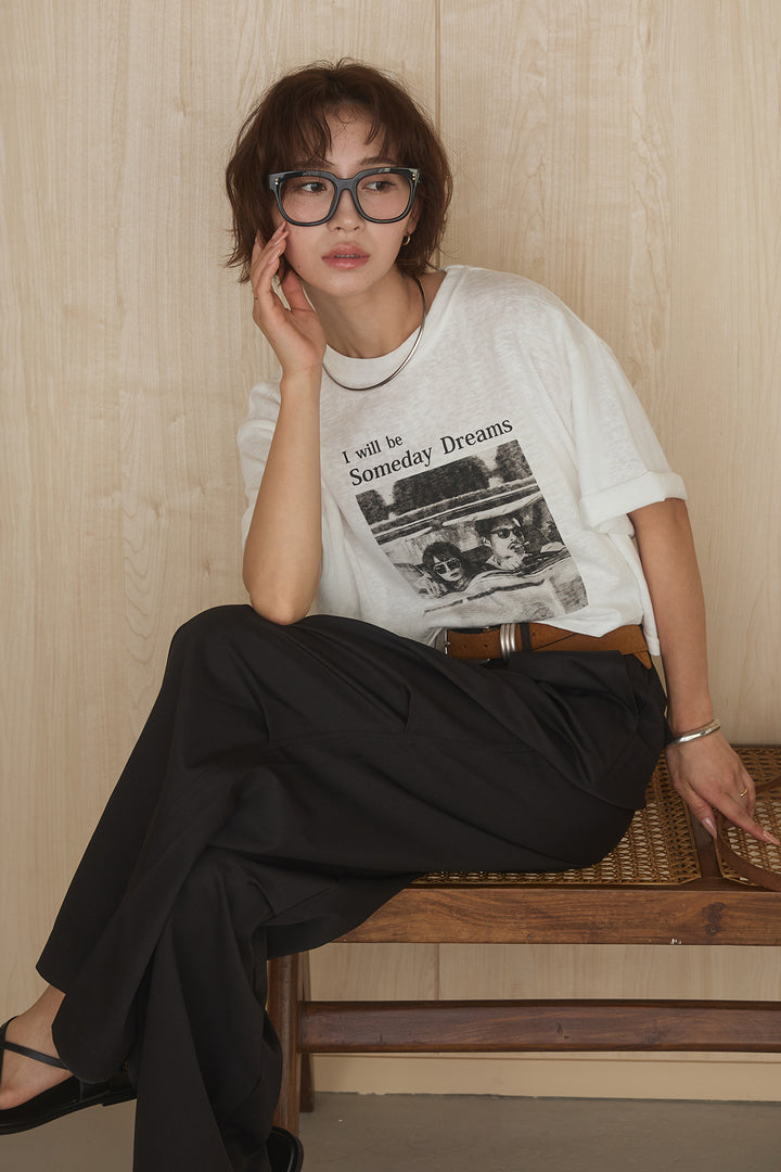 [SET]グラフィックサムデイワイドクロップドT+ニーサイドタックウエストドロストパンツ(2set)