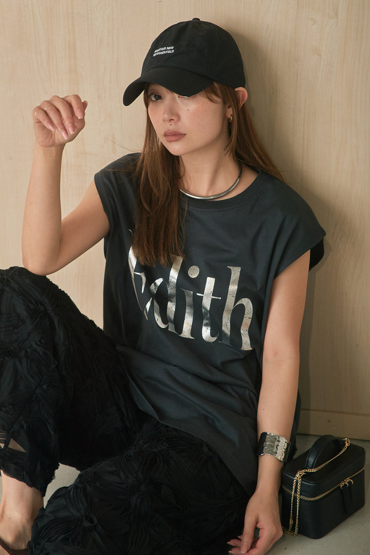 [SET]箔ロゴプリントノースリーブTシャツ+立体レースストレートパンツ(2set)