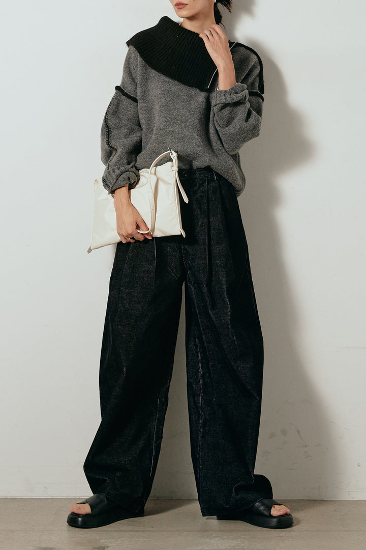 [SET]ハイネックジップデザインニットトップス+フロントタック入りコーデュロイパンツ(2set)