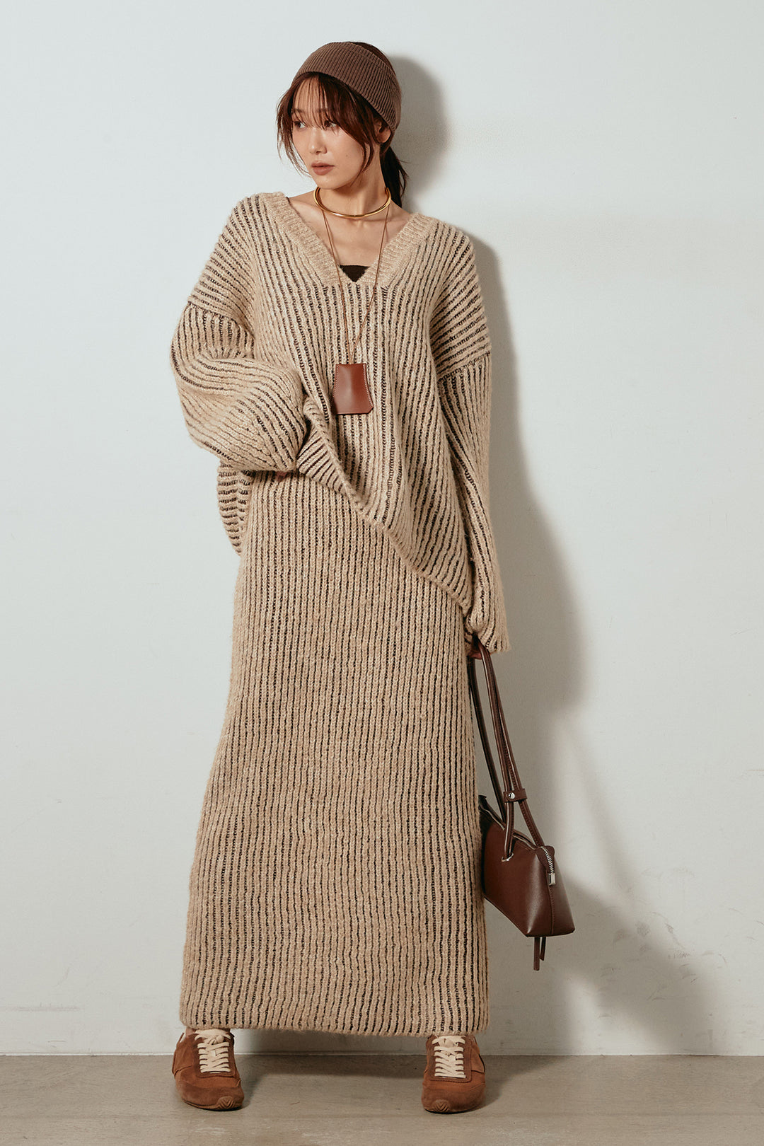 [SET]アルパカタッチ深Vニットトップス+アルパカタッチニットタイトスカート(2set)