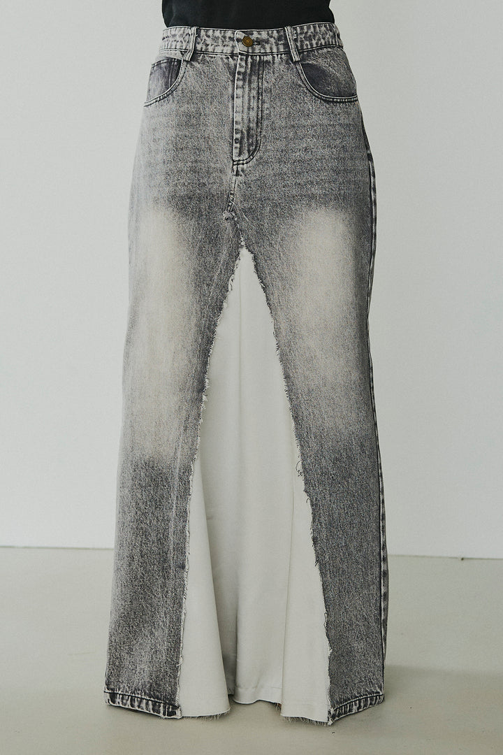 サテン切り替えデニムスカート