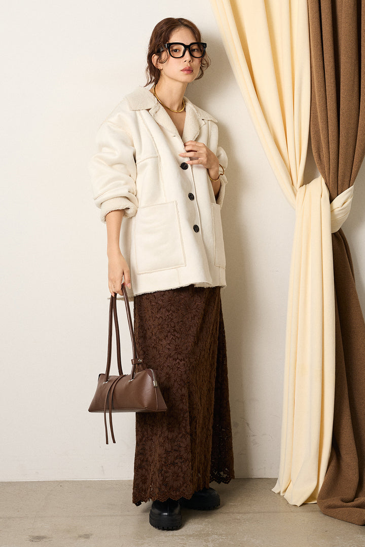 [SET]エコムートンカバーオール+花柄刺繍ベロアフレアスカート(2set)