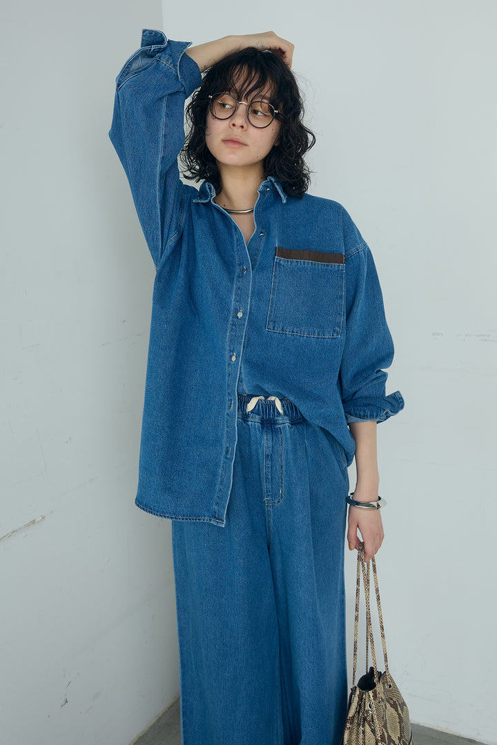 [SET]ライトオンスデニムシャツ+ライトオンスデニムルーズパンツ(2set)