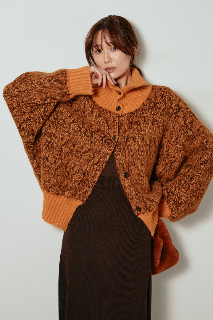 [SET]ハイネックミックスニットトップス+サイド切り替えリブニットロングスカート(2set)