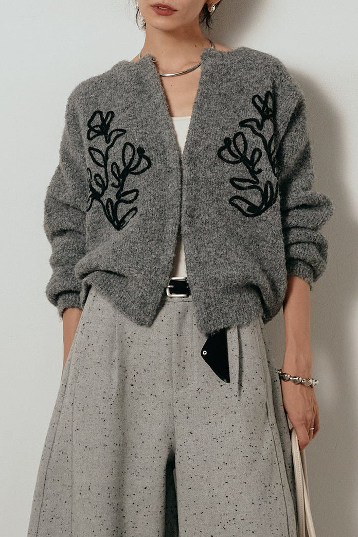 【即納】テープ刺繍ニットカーディガン