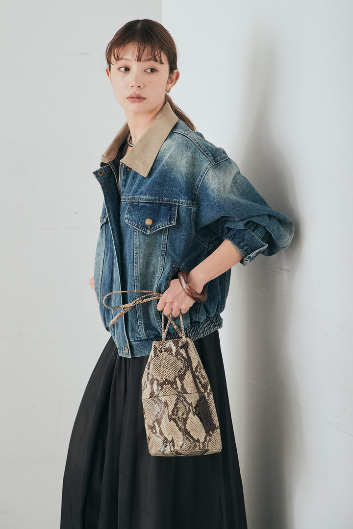 [SET]襟切り替えジップデニムジャケット+リラックスシアーフレアスカート(2set)