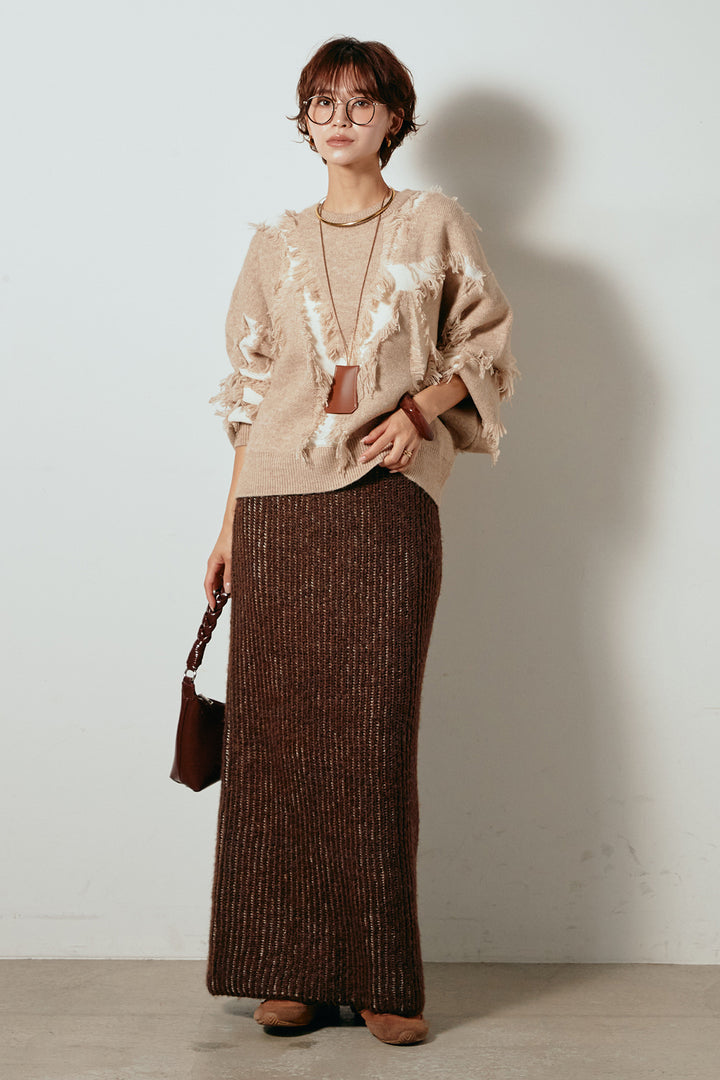 [SET]シャギージャガードニットトップス+アルパカタッチニットタイトスカート(2set)