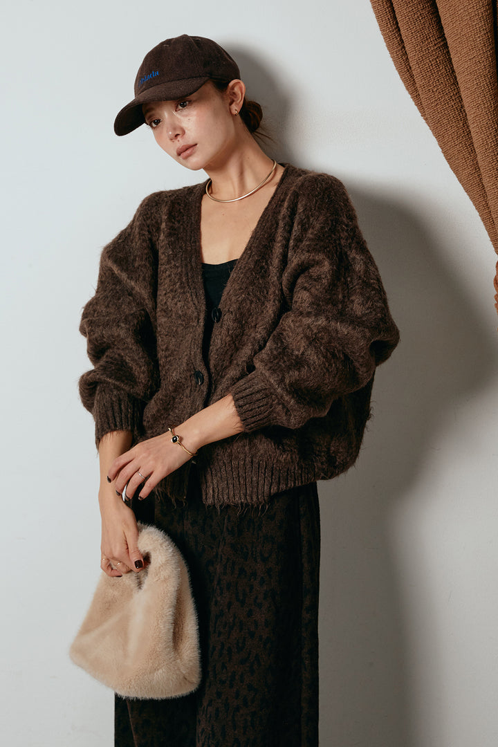 起毛ボタンニットカーディガン/コーヒー