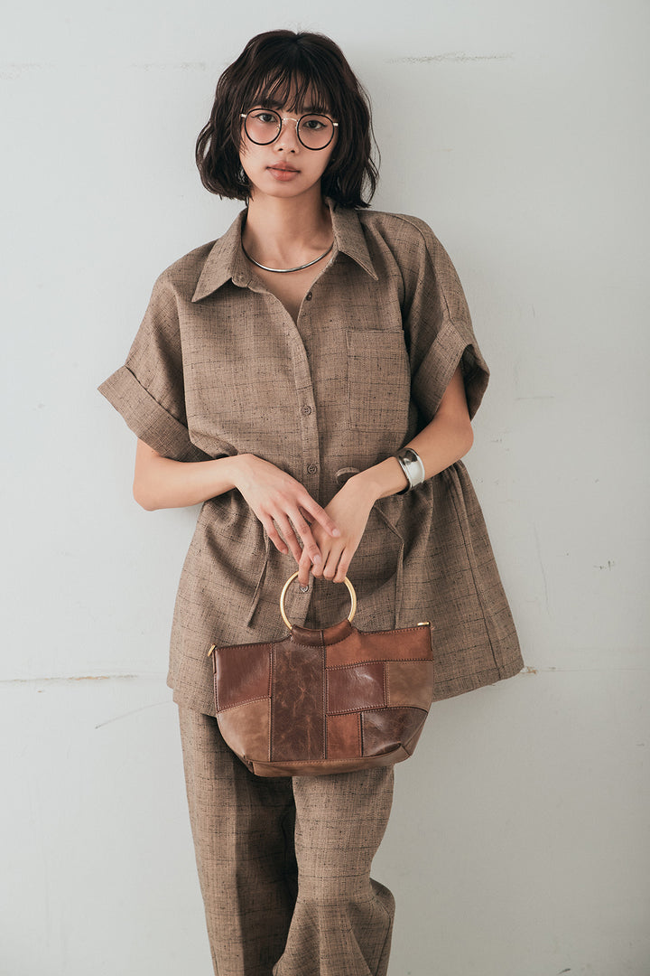 [SET]ツイードウエストドロストシャツ+ツイードタックパンツ(2set)