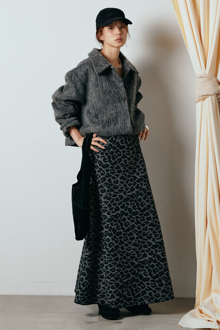 [SET]シャギーショートジャケット+レオパードロングスカート(2set)