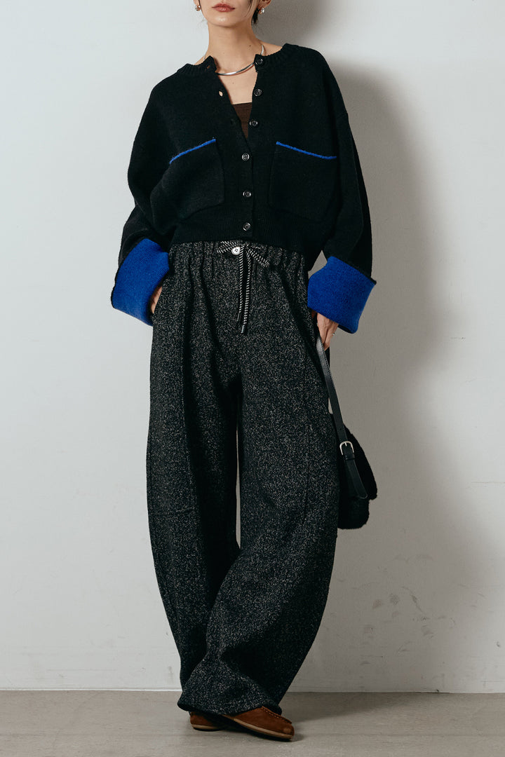 アルパカタッチダブルフェイスカーディガン/ブラック