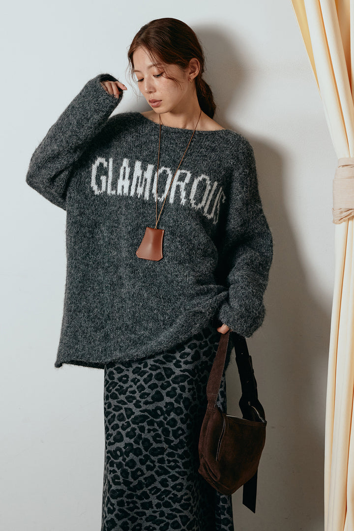 [SET]フロントロゴデザインニットトップス+レオパードロングスカート(2set)