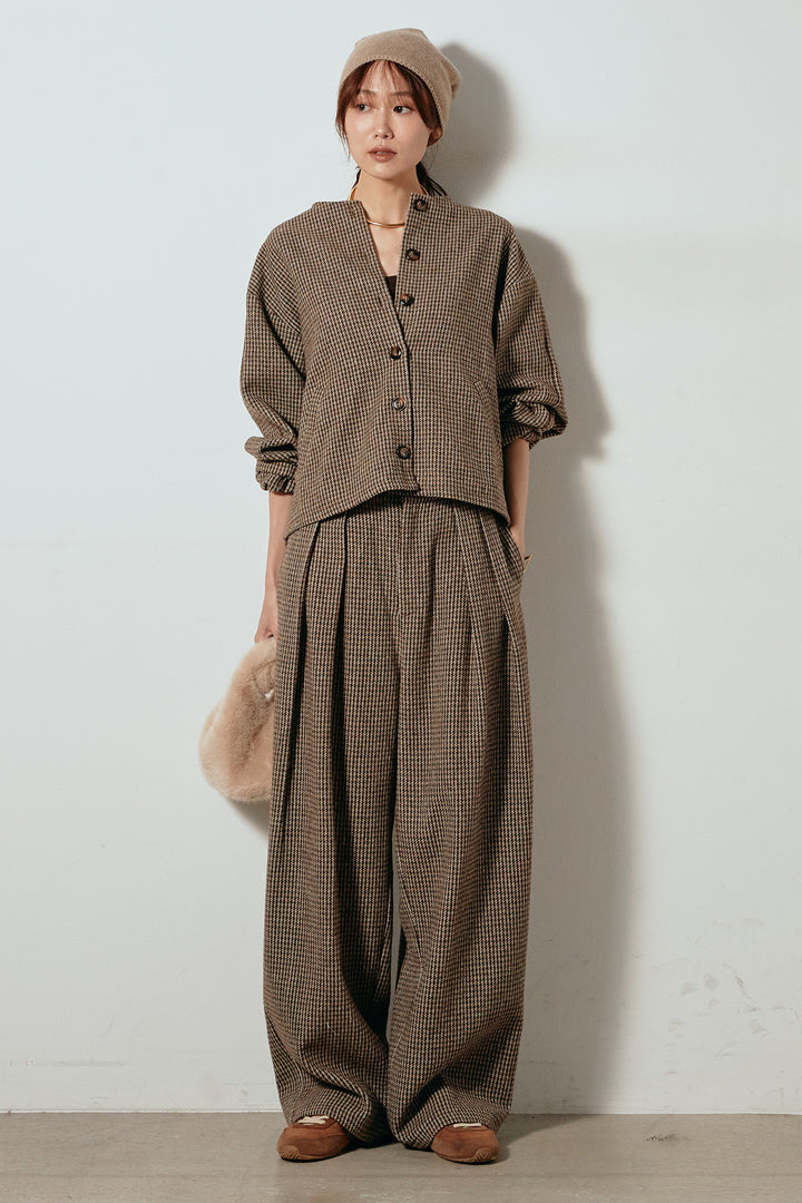 [SET]ノーカラーガンクラブチェックジャケット+ガンクラブチェックタックパンツ(2set)