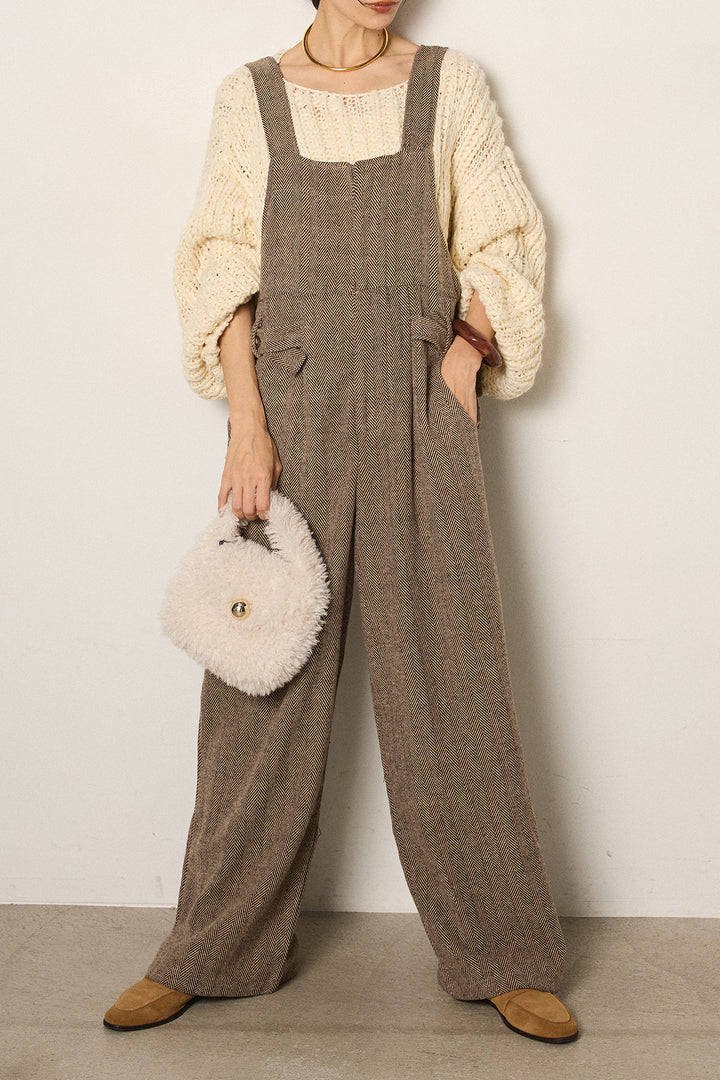 [SET]チャンキースラブニットクロップドプルオーバー+クラシックヘリンボーンサロペット(2set)