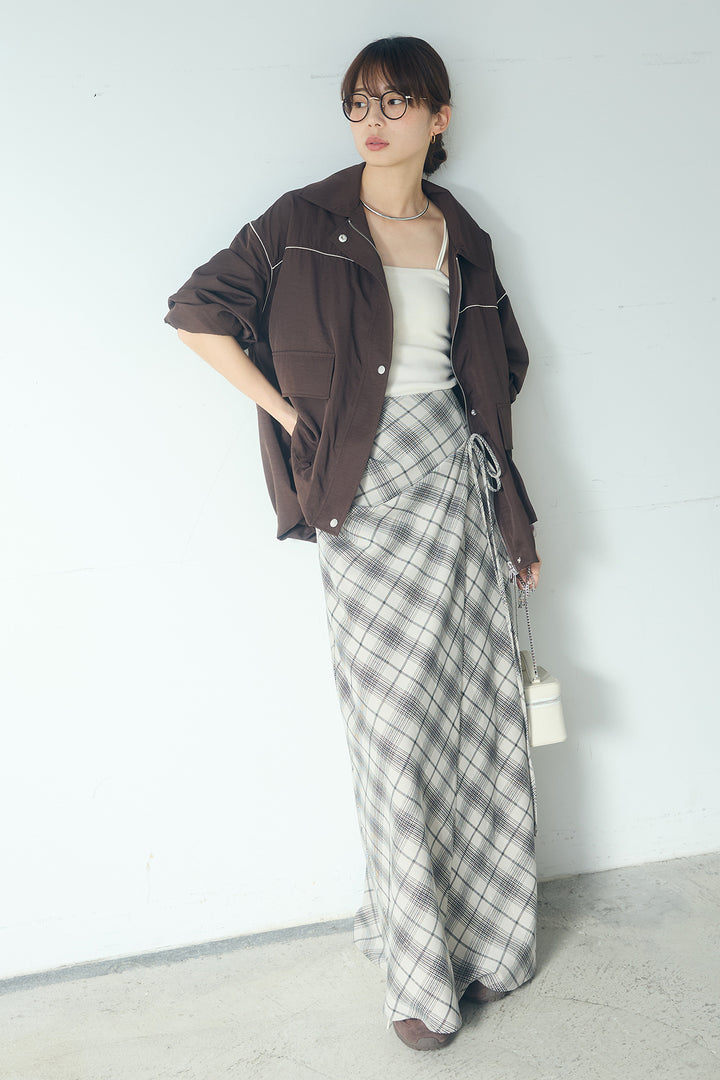 [SET]合繊ツイルバルーンジャケット+タータンチェック柄フロントデザインスカート(2set)