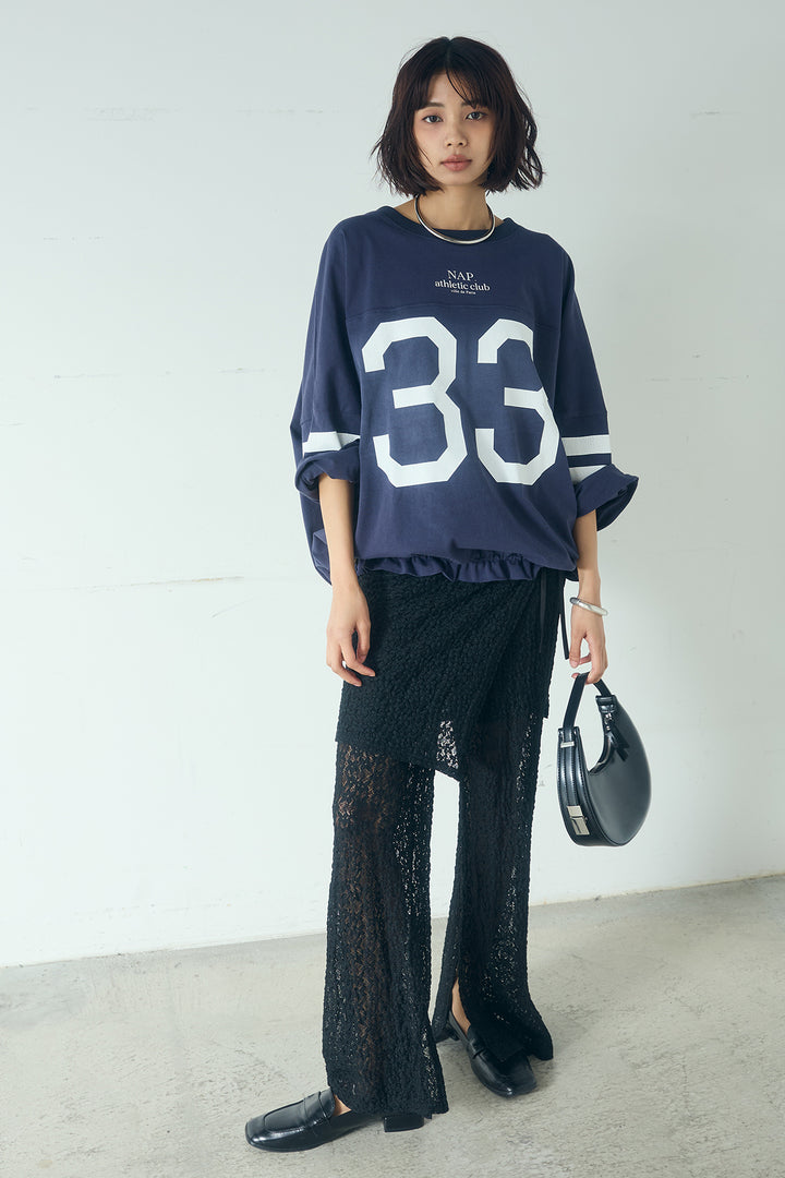 [SET]裾ドロストナンバービッグTシャツ+ストレッチレースパンツ＆ラップスカートセット(2set)