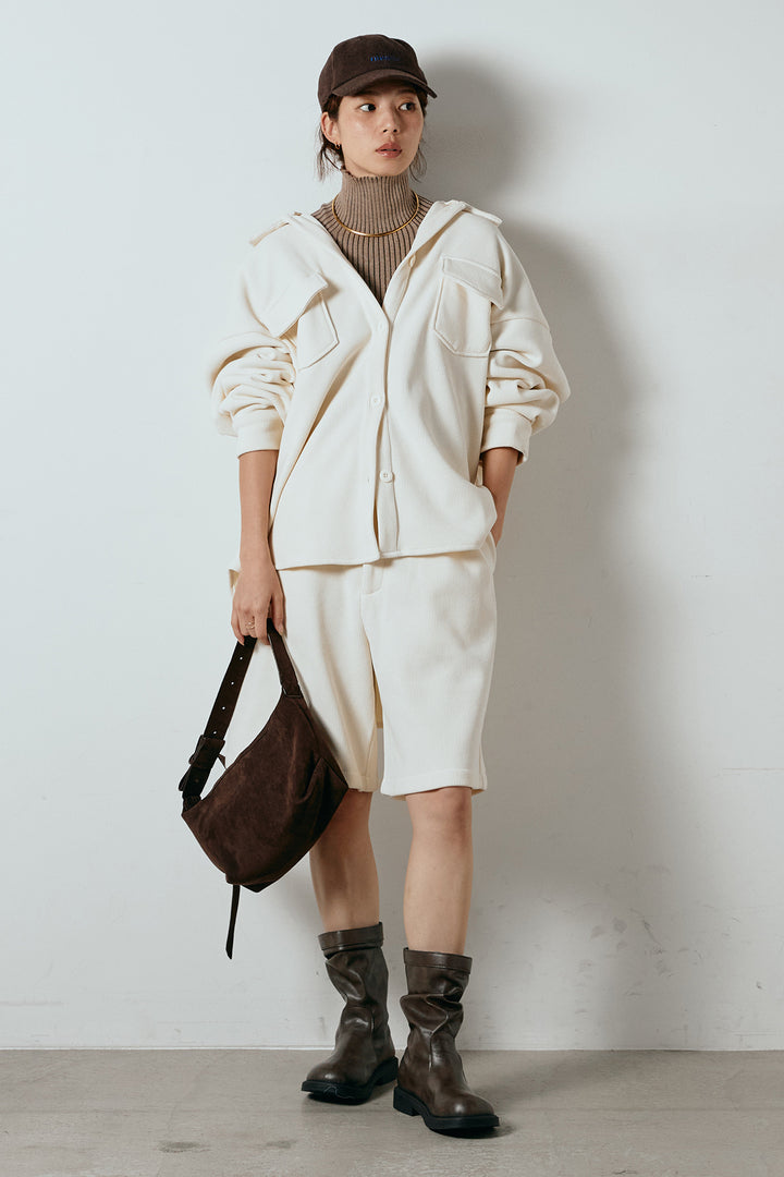 [SET]襟付きコーデュロイポケットシャツ+リラックスコーデュロイハーフパンツ(2set)