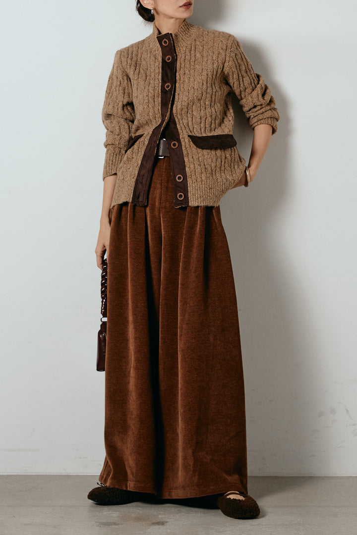 [SET]ボトルネックケーブルニットカーディガン+ベルトループコーデュロイワイドパンツ(2set)