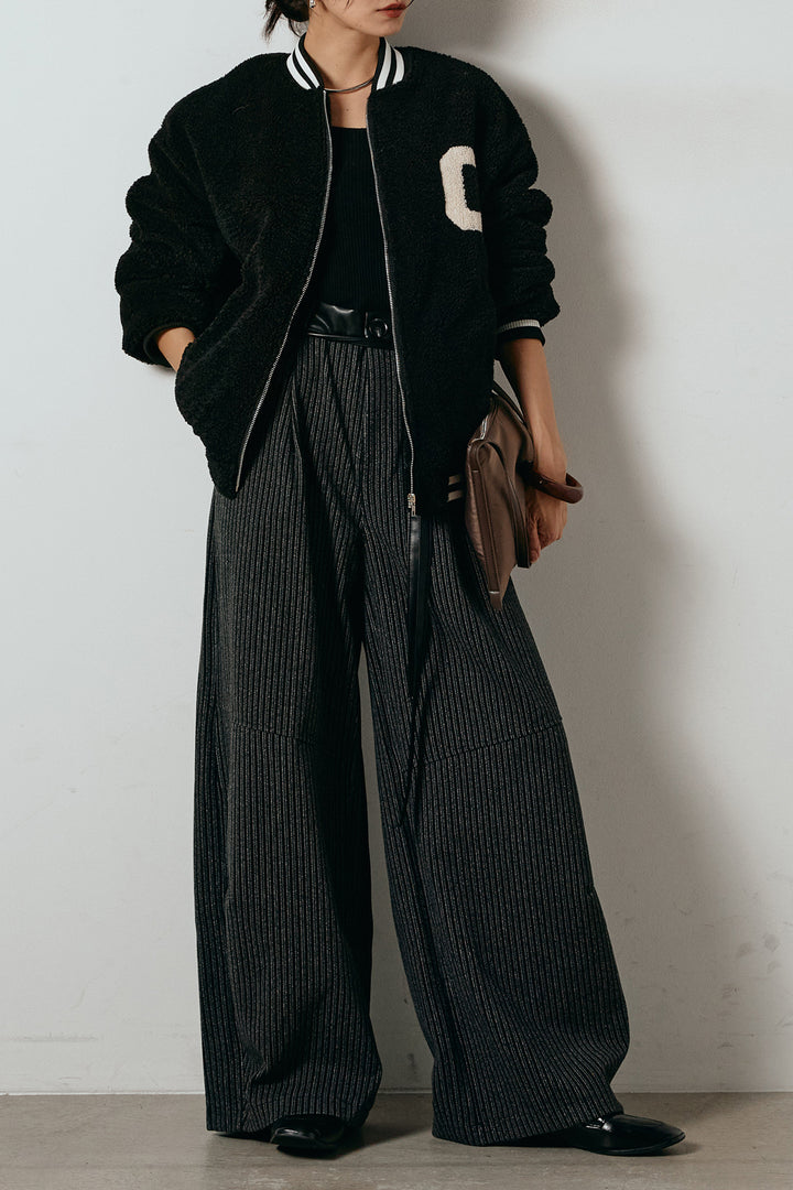 [SET]ロゴスタジャンボアブルゾン+レザーライク配色ストライプパンツ(2set)