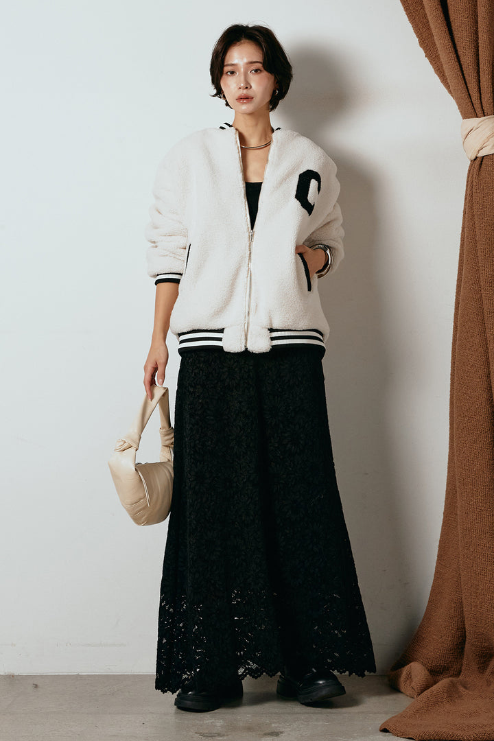 [SET]ロゴスタジャンボアブルゾン+花柄刺繍ベロアフレアスカート(2set)