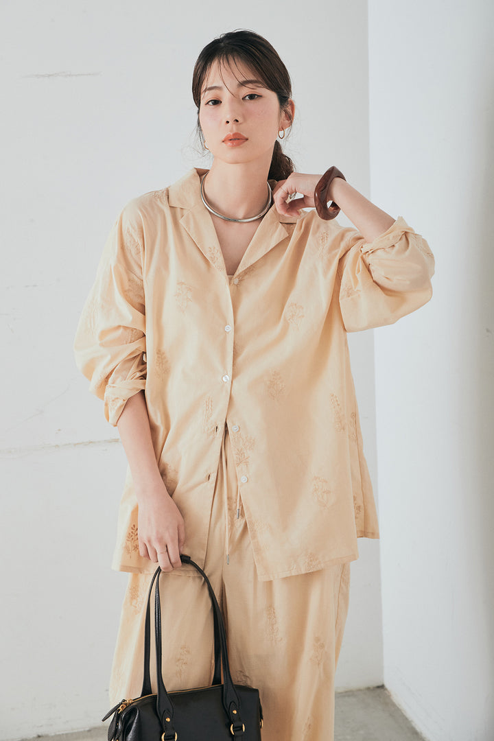 [SET]刺繍ローンオープンカラーシャツ+刺繍ローンタックイージーパンツ(2set)