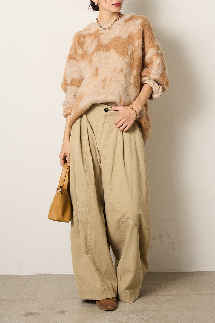 【着回しセット】[SET]モヘアタッチマーブルニット+タック入りコーデュロイワイドパンツ+ロープベルト付きスウェード調スカート(3set)