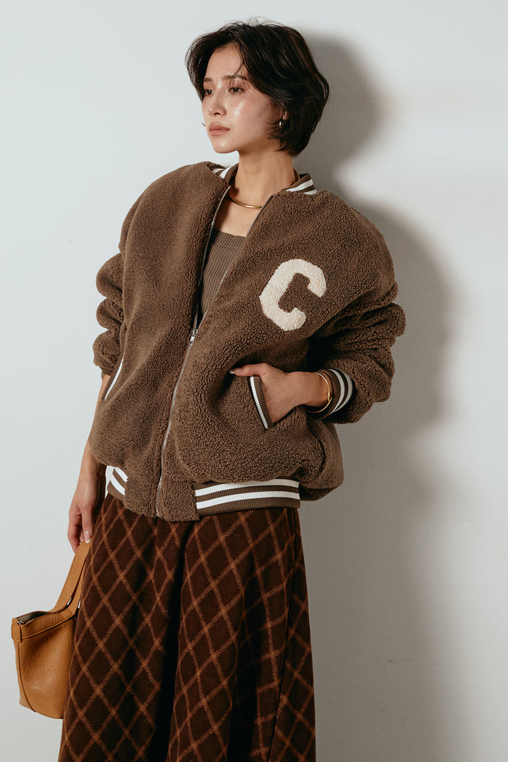 [SET]ロゴスタジャンボアブルゾン+フロッキー起毛チェックスカート(2set)