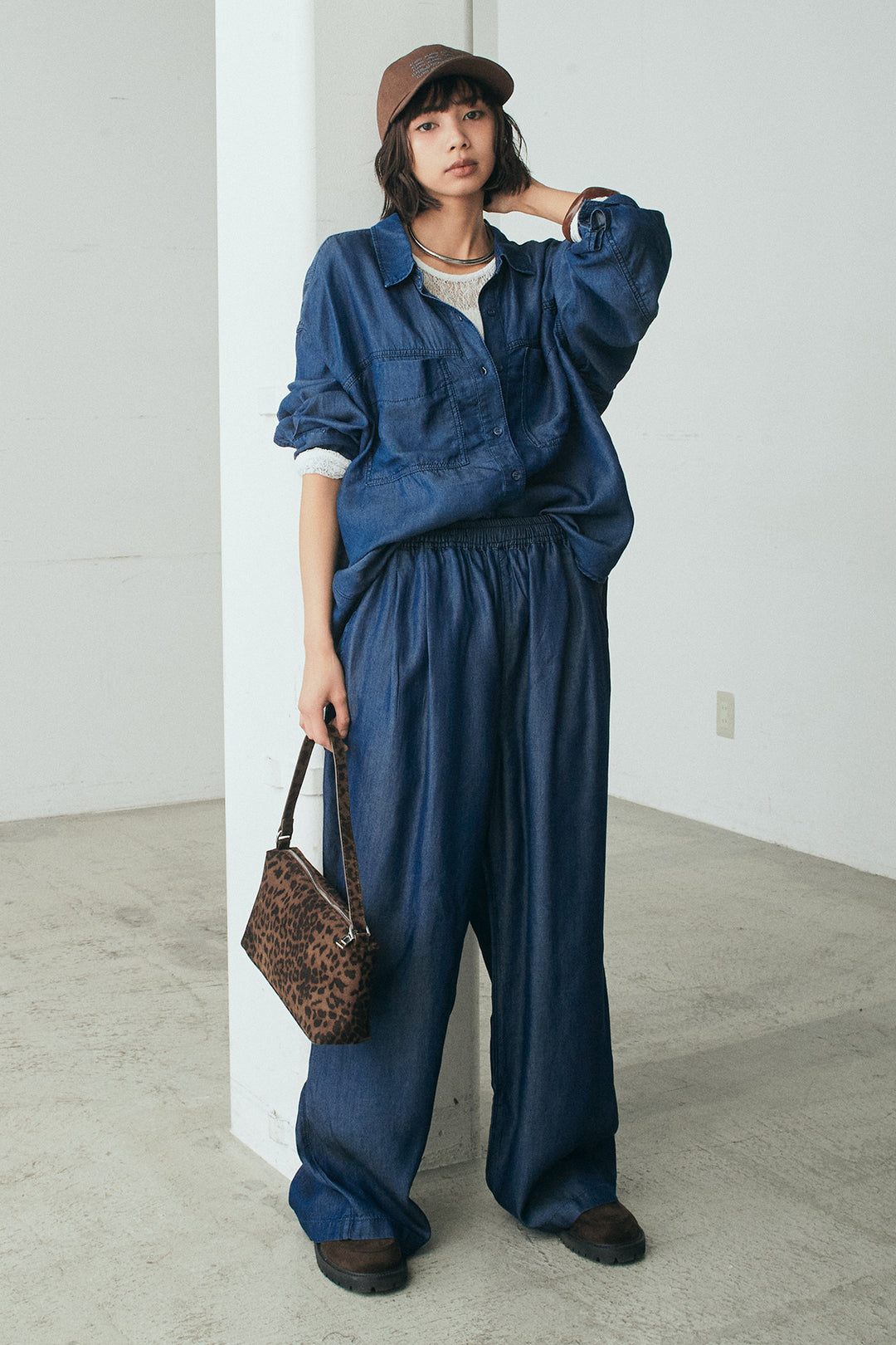 [SET]テンセルデニムシャツ+テンセルデニムイージーワイドパンツ(2set)